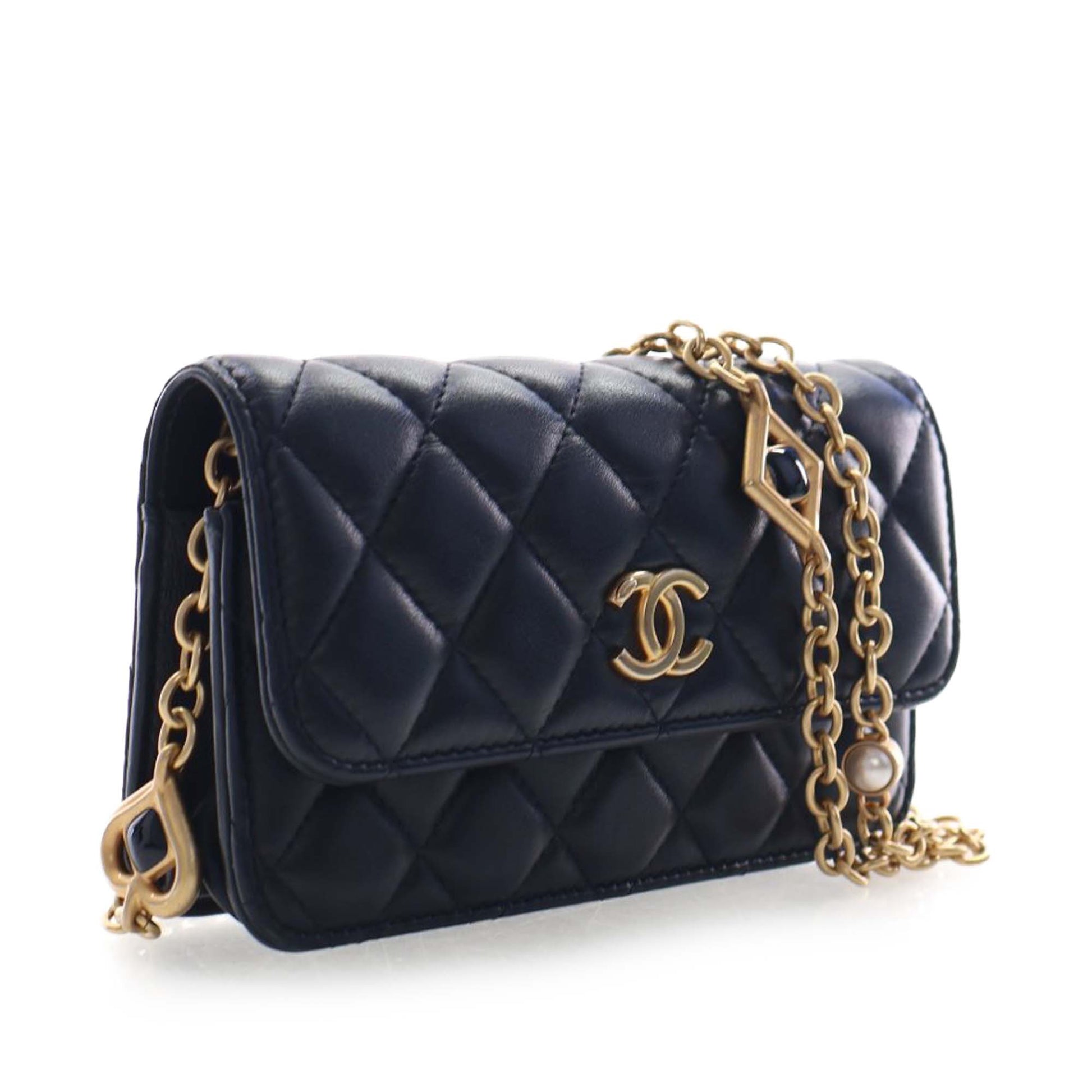 CC Quilted Lambskin Enamel and Pearl Wallet On Chain