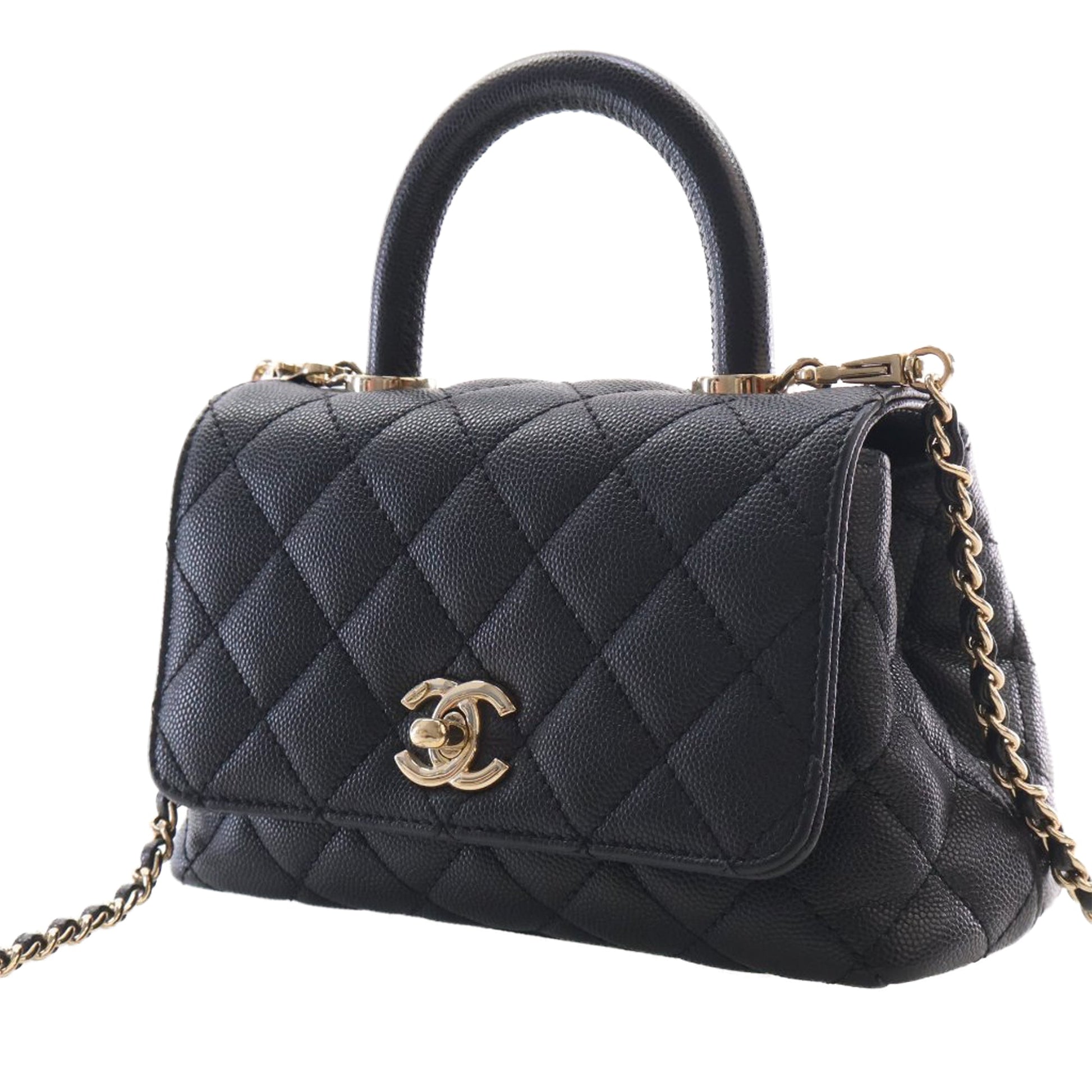 Chanel Extra Mini Quilted Caviar Coco Top Handle Bag