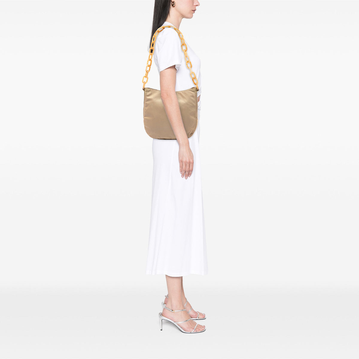 Prada Tessuto Resin Chain Shoulder Bag — Beige