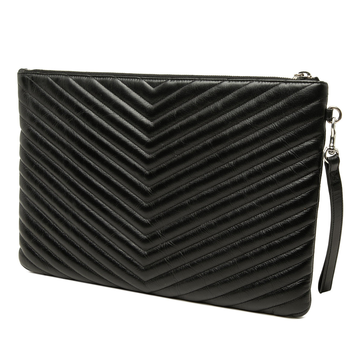 Saint Laurent Chevron Leather Monogram Document Holder — Black