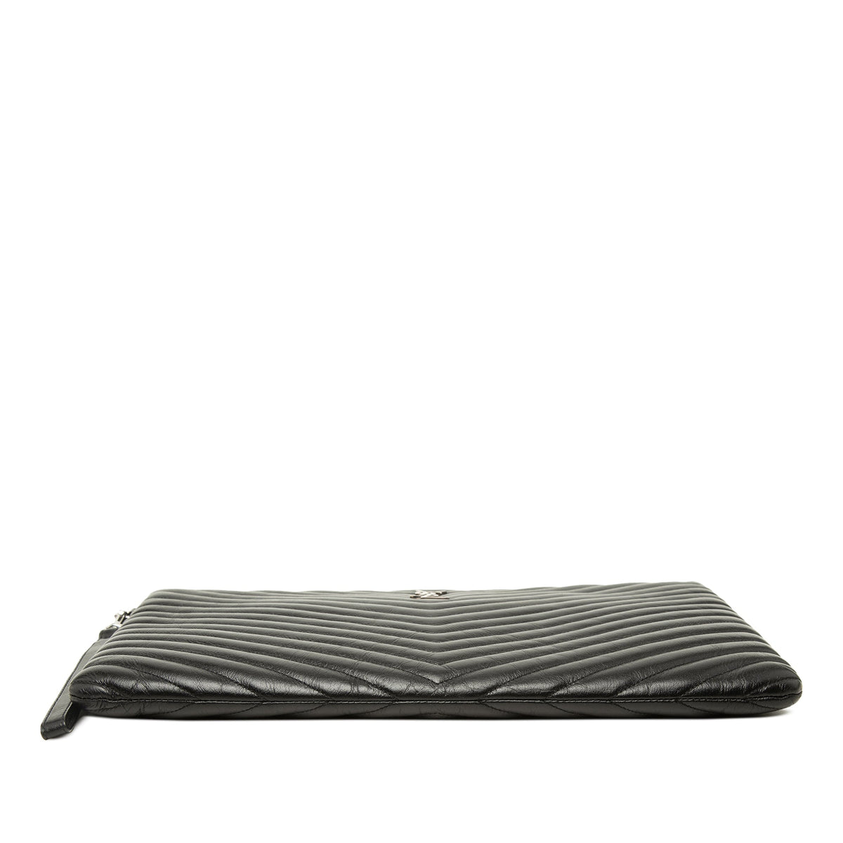Saint Laurent Chevron Leather Monogram Document Holder — Black