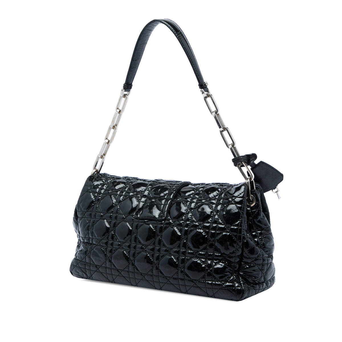 Dior Patent Cannage New Lock Shoulder Bag — Black