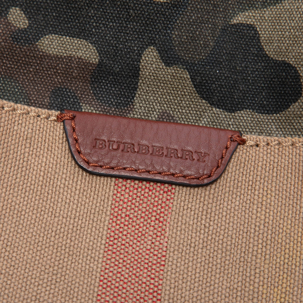 Burberry Mini Mega Check Canvas Camouflage Ashby Tassel Bucket Bag — Brown