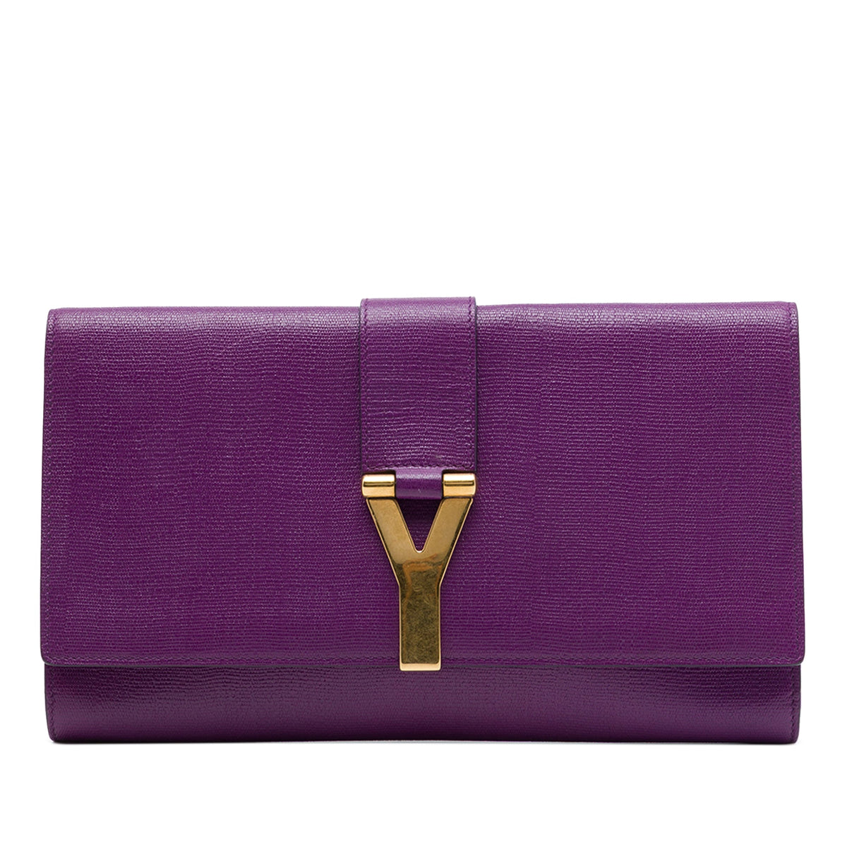 Saint Laurent Textured Leather Chyc Ligne Clutch — Purple