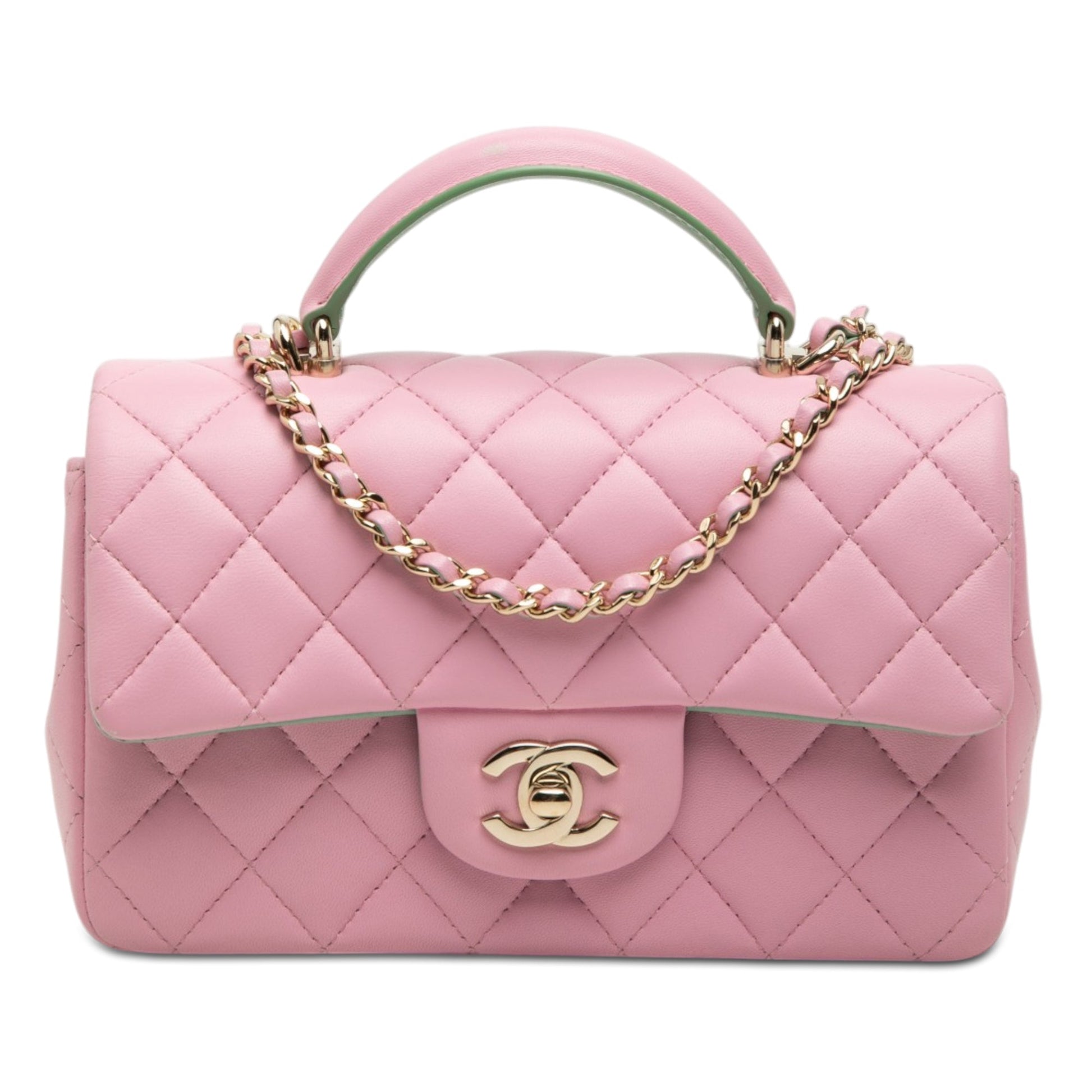 Chanel Mini Rectangular Bicolor Quilted Lambskin Top Handle Flap