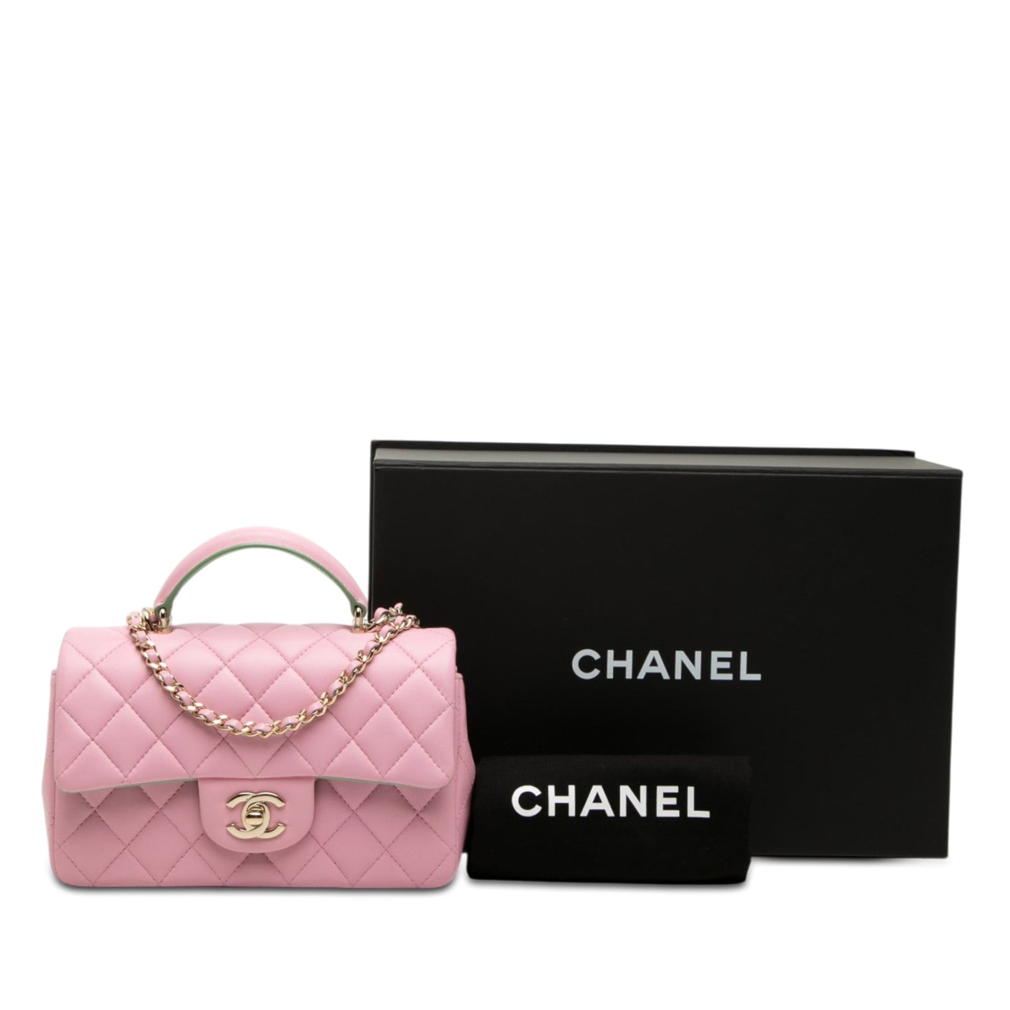 Chanel Mini Rectangular Bicolor Quilted Lambskin Top Handle Flap