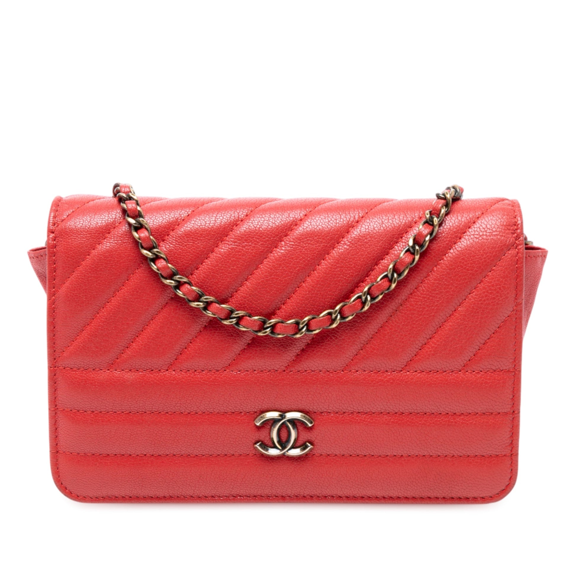 Chanel CC Diagonal Quilted Goatskin Wallet On Chain