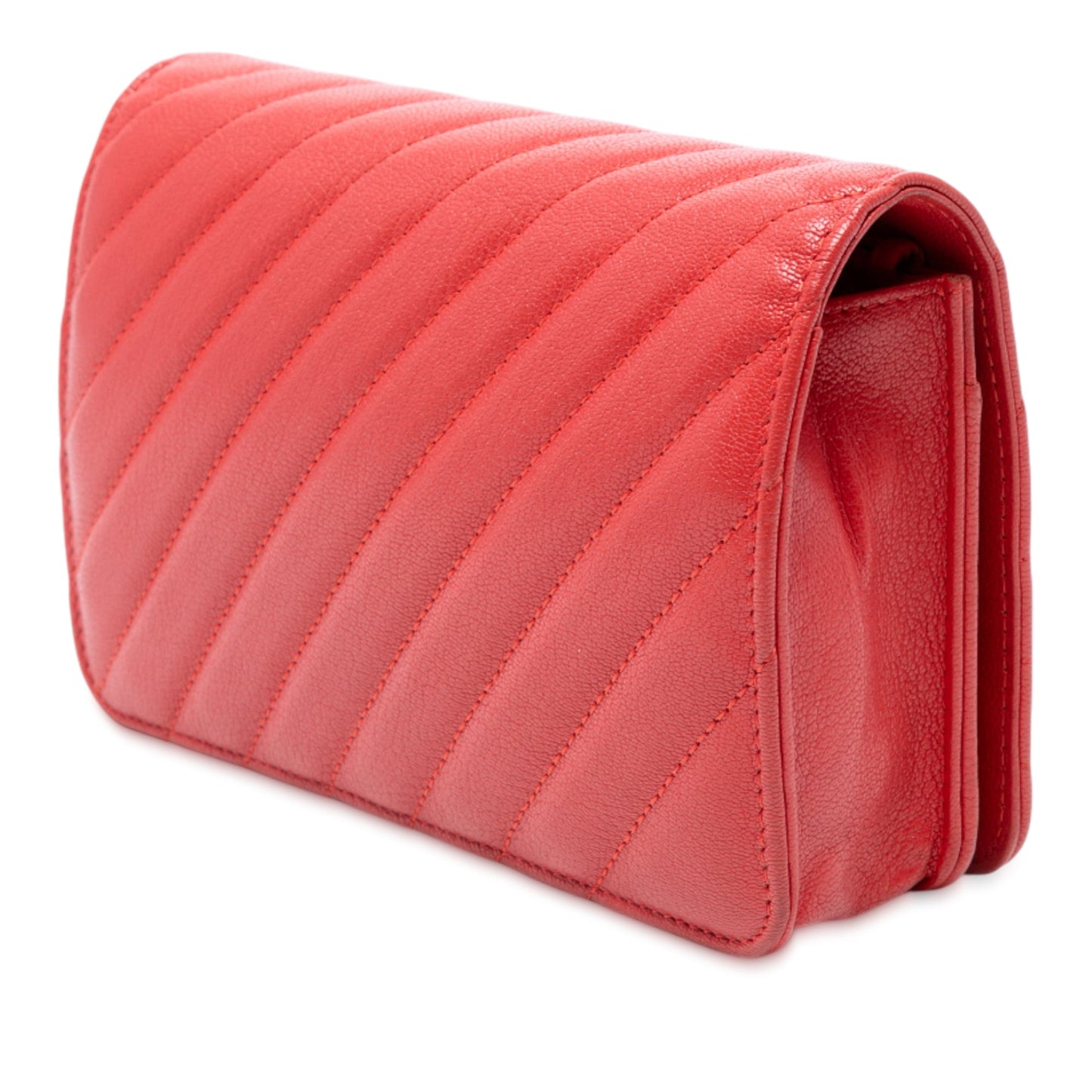 Chanel CC Diagonal Quilted Goatskin Wallet On Chain