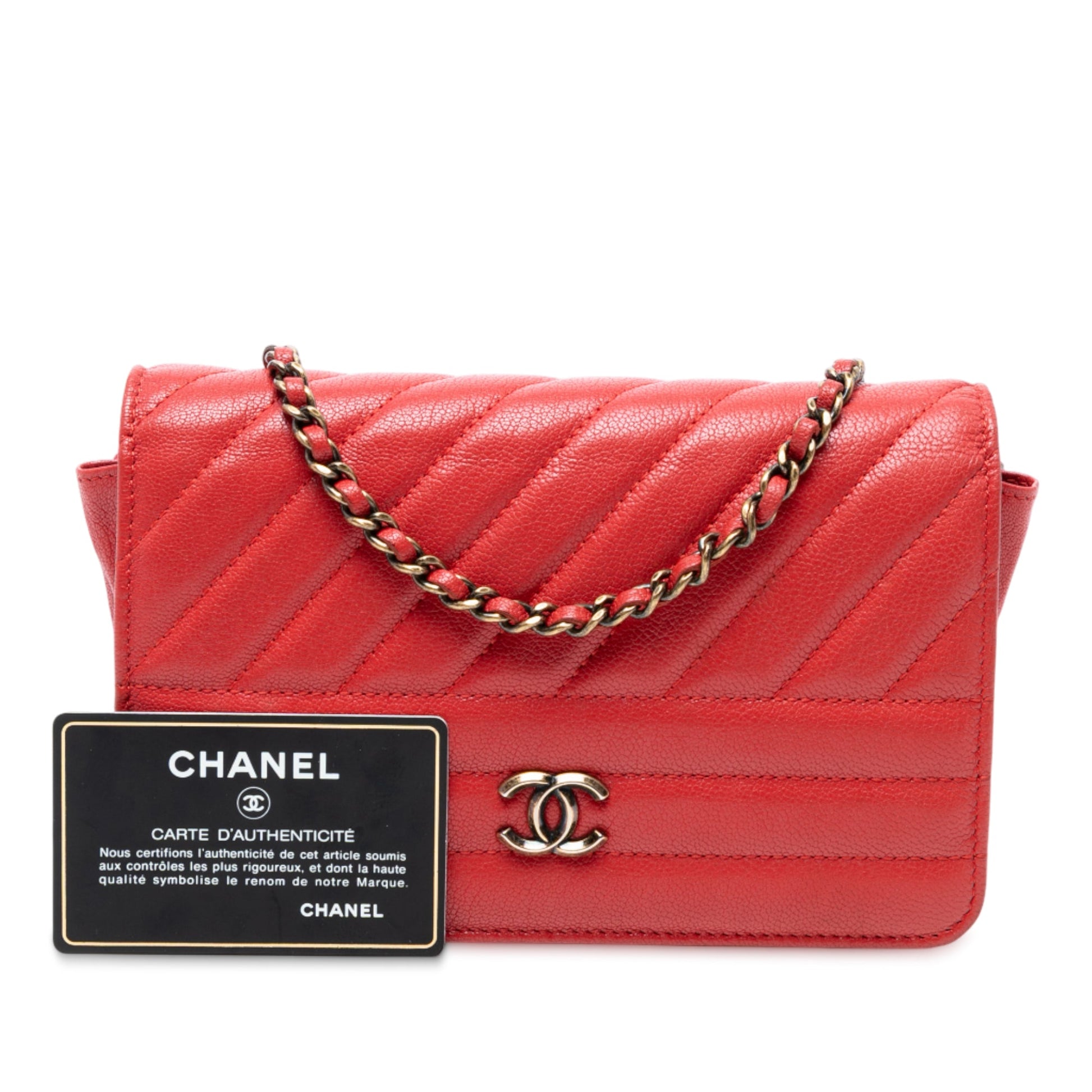 Chanel CC Diagonal Quilted Goatskin Wallet On Chain