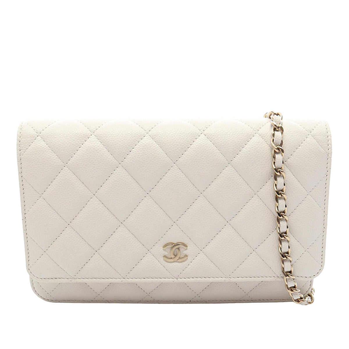 Chanel Classic Caviar Wallet On Chain — White
