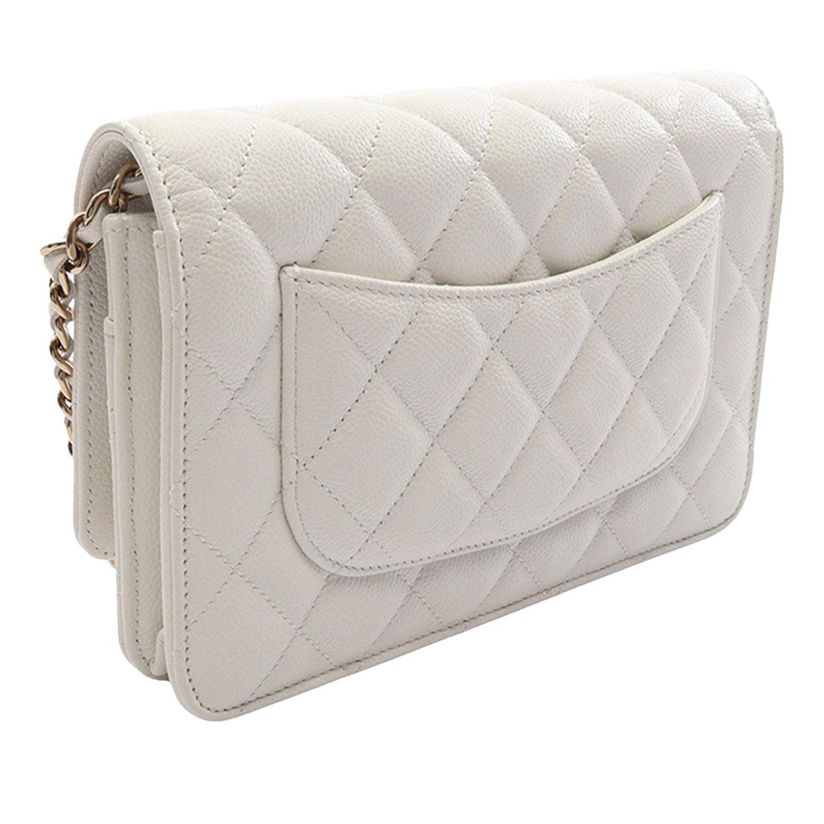 Chanel Classic Caviar Wallet On Chain — White
