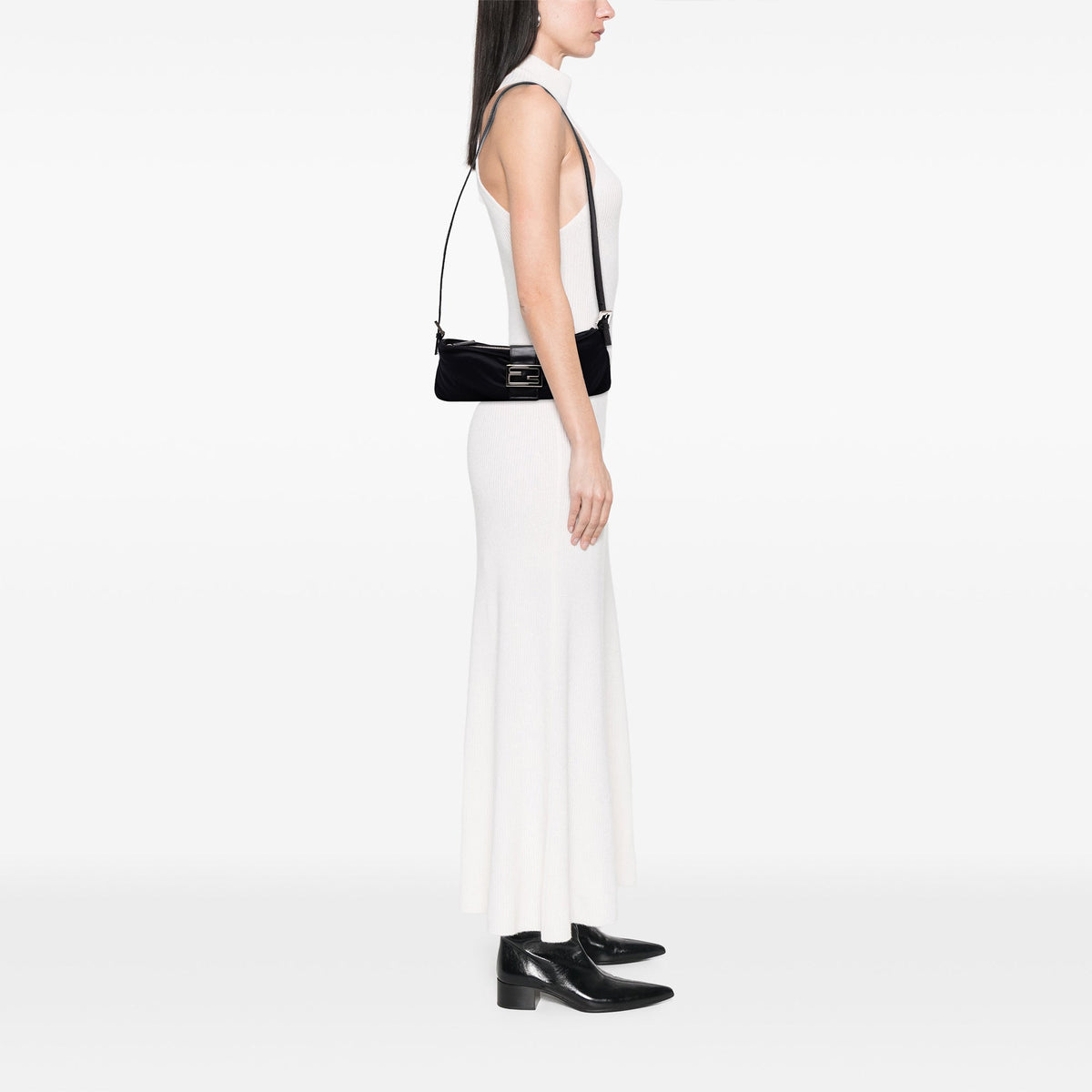 Fendi Jersey Baguette Crossbody — Black