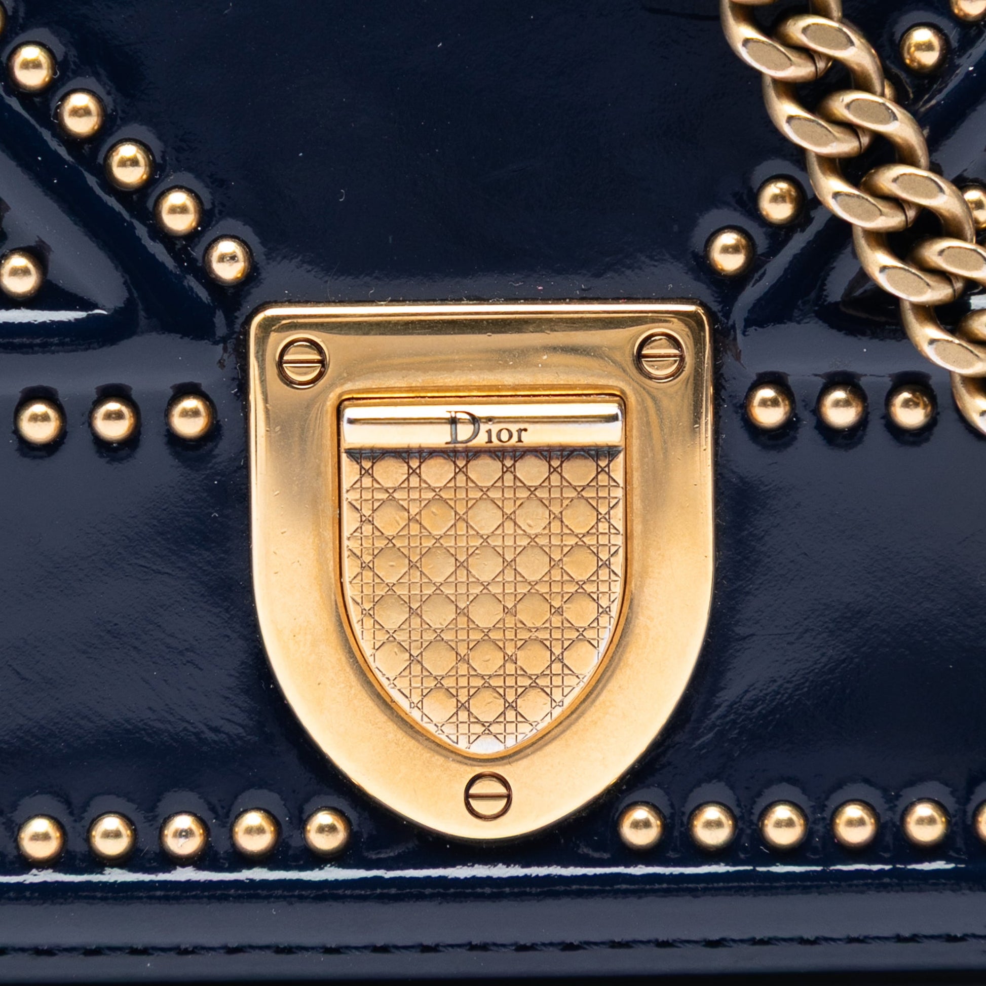 Dior Patent Studded Diorama Top Handle Wallet on Chain