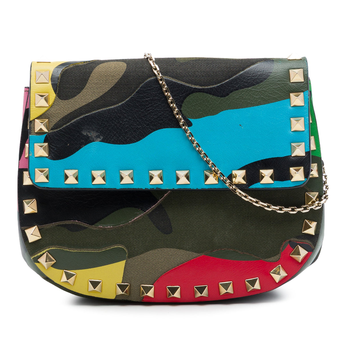 Valentino Nappa and Canvas Camouflage Rockstud Flap Crossbody