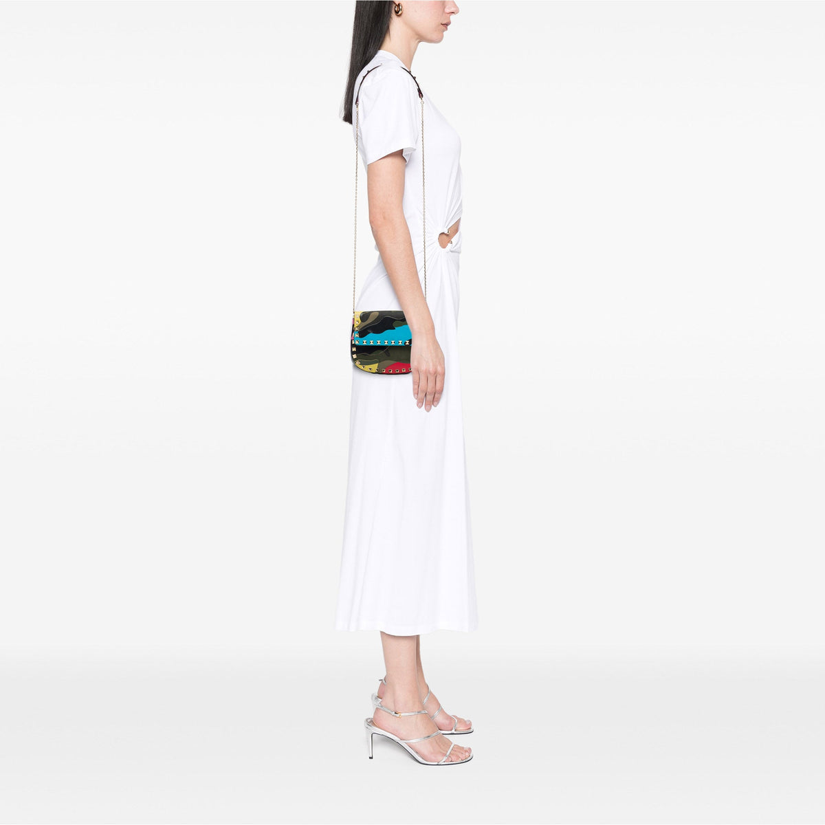 Valentino Nappa and Canvas Camouflage Rockstud Flap Crossbody