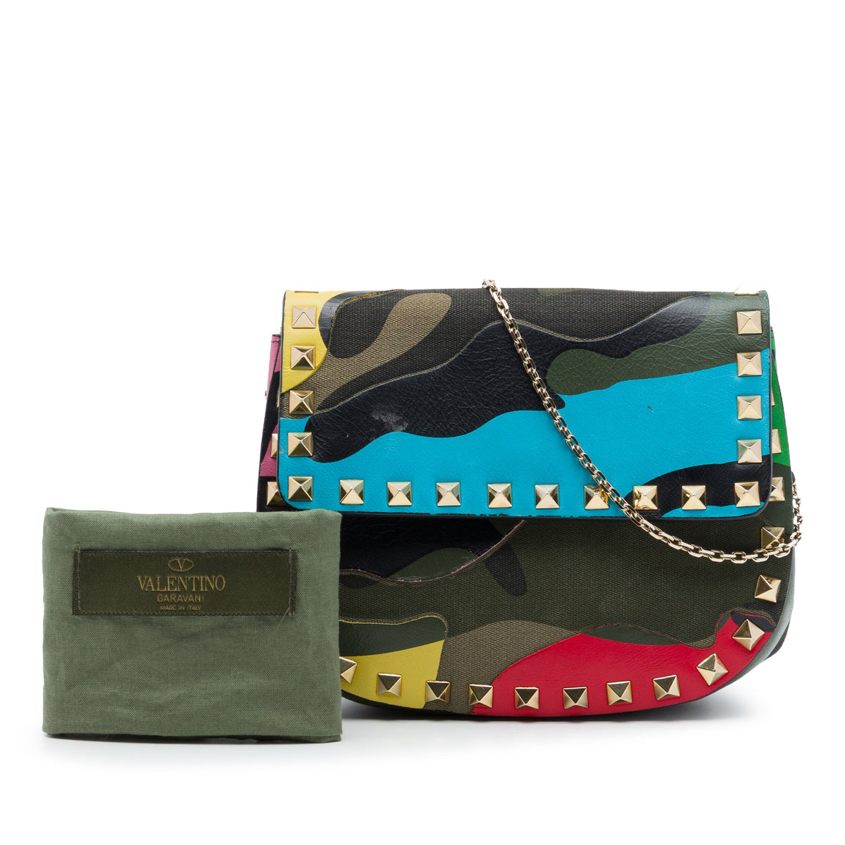 Valentino Nappa and Canvas Camouflage Rockstud Flap Crossbody