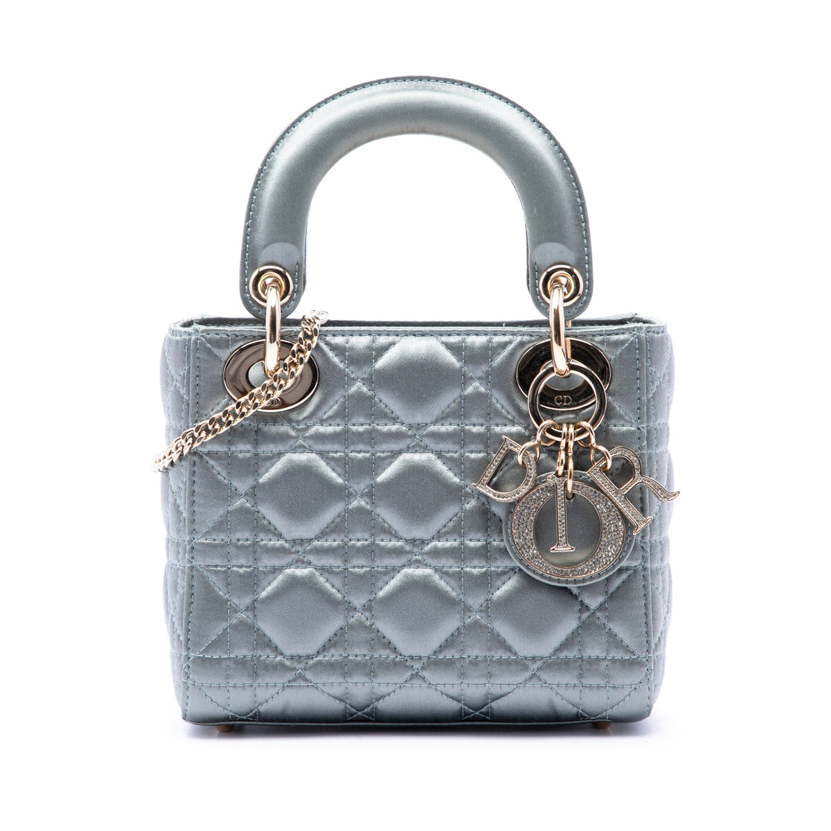 Dior Mini Satin Cannage Swarovski Crystal Lady Dior — Gray