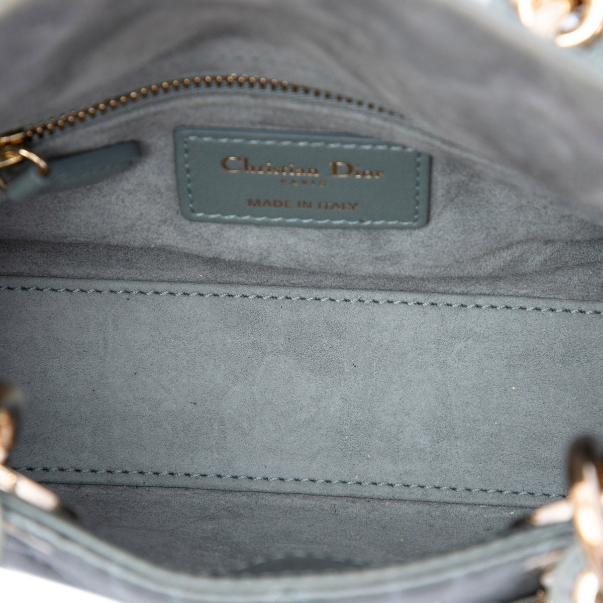 Dior Mini Satin Cannage Swarovski Crystal Lady Dior — Gray