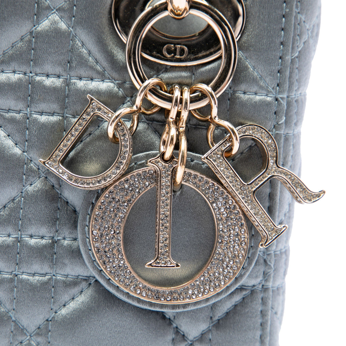 Dior Mini Satin Cannage Swarovski Crystal Lady Dior — Gray