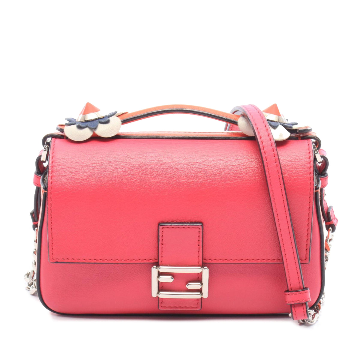 Fendi Micro Bicolor Leather Flowerland Double Baguette Satchel — Pink
