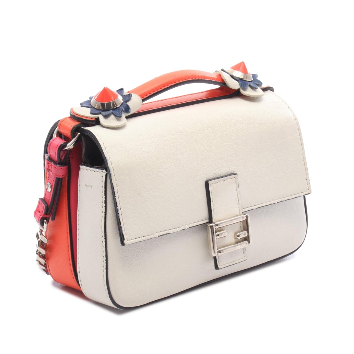 Fendi Micro Bicolor Leather Flowerland Double Baguette Satchel — Pink