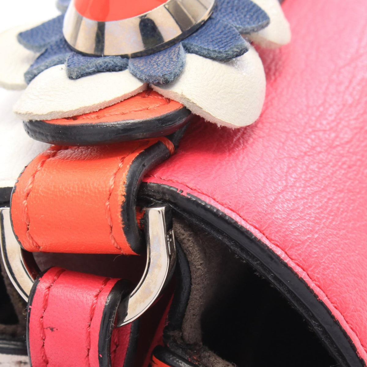 Fendi Micro Bicolor Leather Flowerland Double Baguette Satchel — Pink
