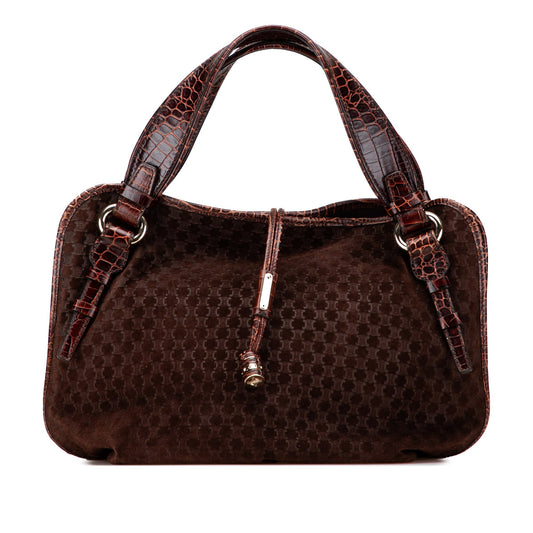 Celine Macadam Suede and Croc Embossed Leather Bittersweet Hobo