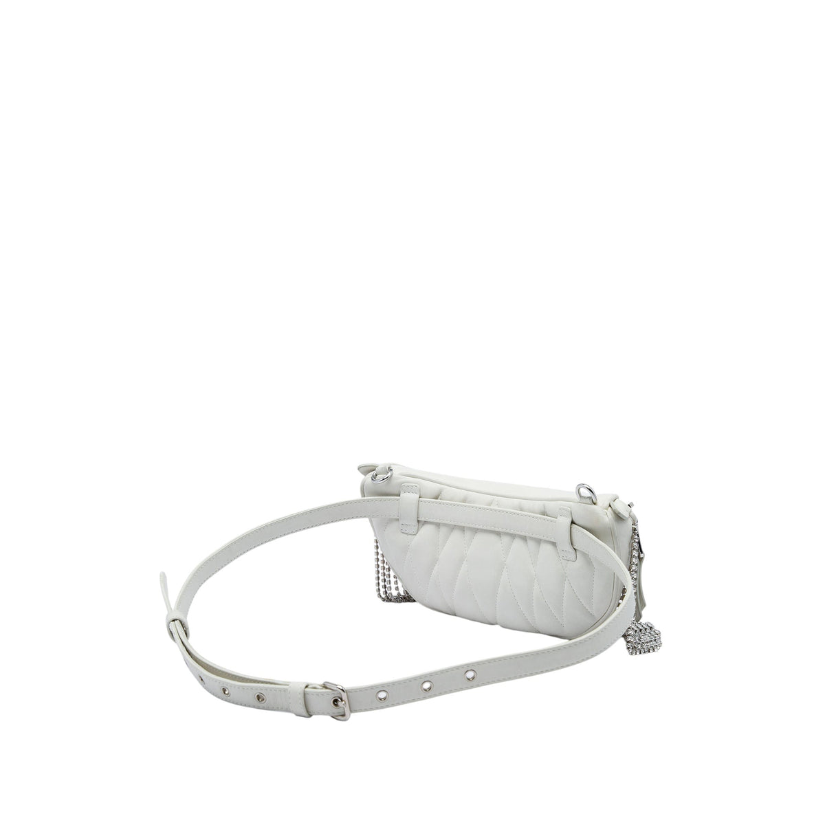 Miu Miu Nappa Crystal Fringe Convertible Belt Bag — White
