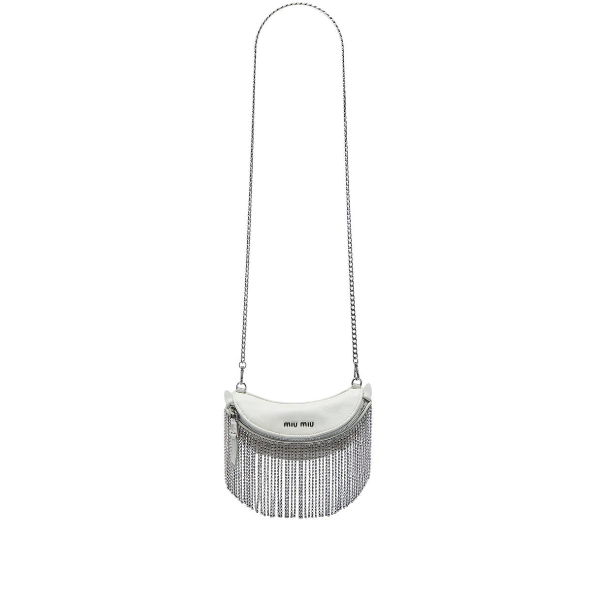 Miu Miu Nappa Crystal Fringe Convertible Belt Bag — White