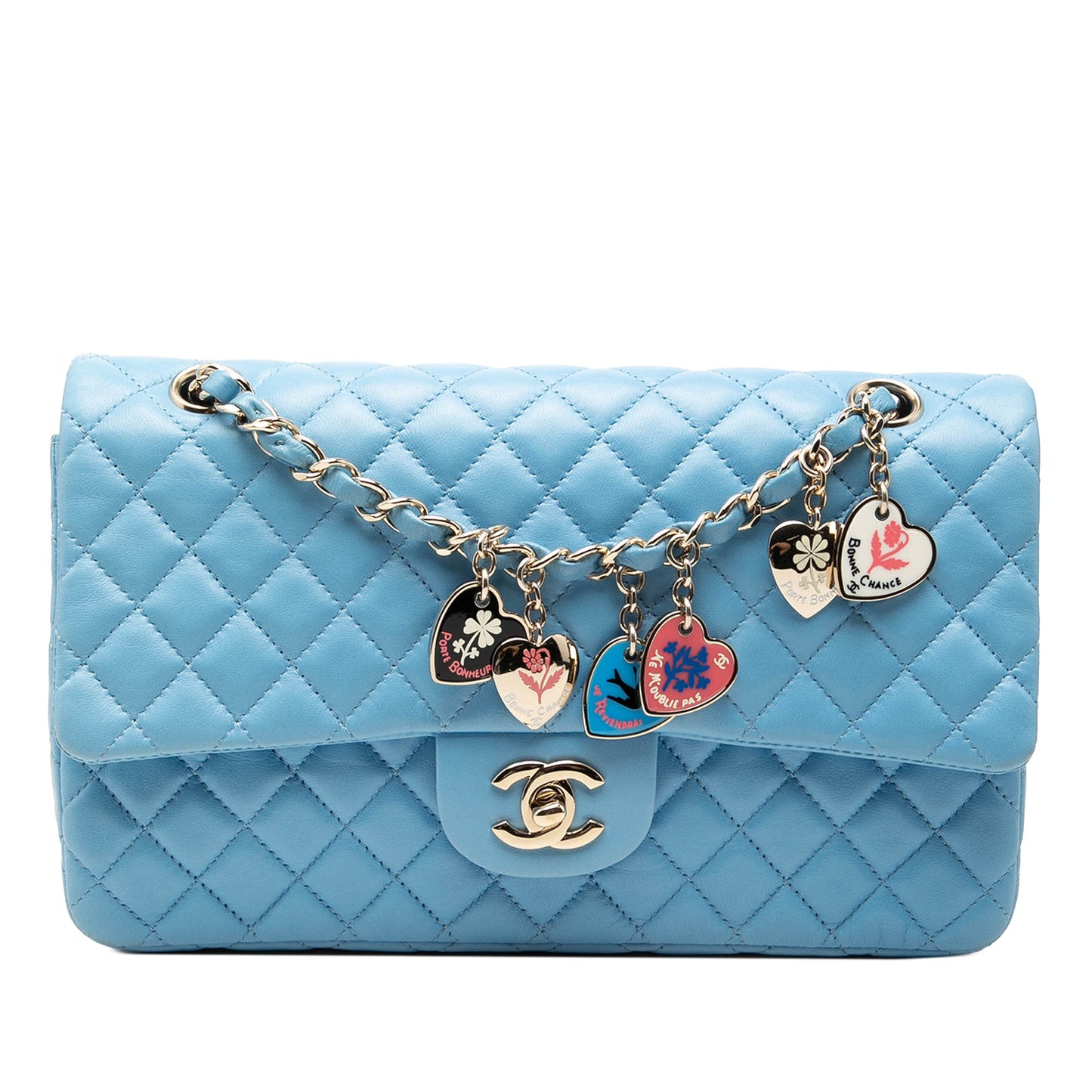 Chanel Medium Classic Lambskin Valentines Heart Charms Single Flap