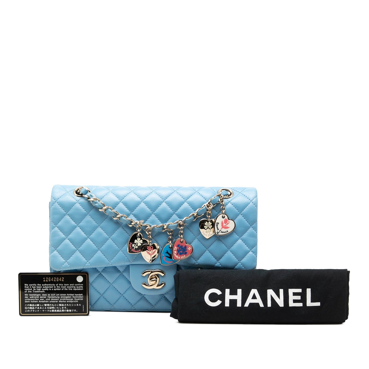 Chanel Medium Classic Lambskin Valentines Heart Charms Single Flap