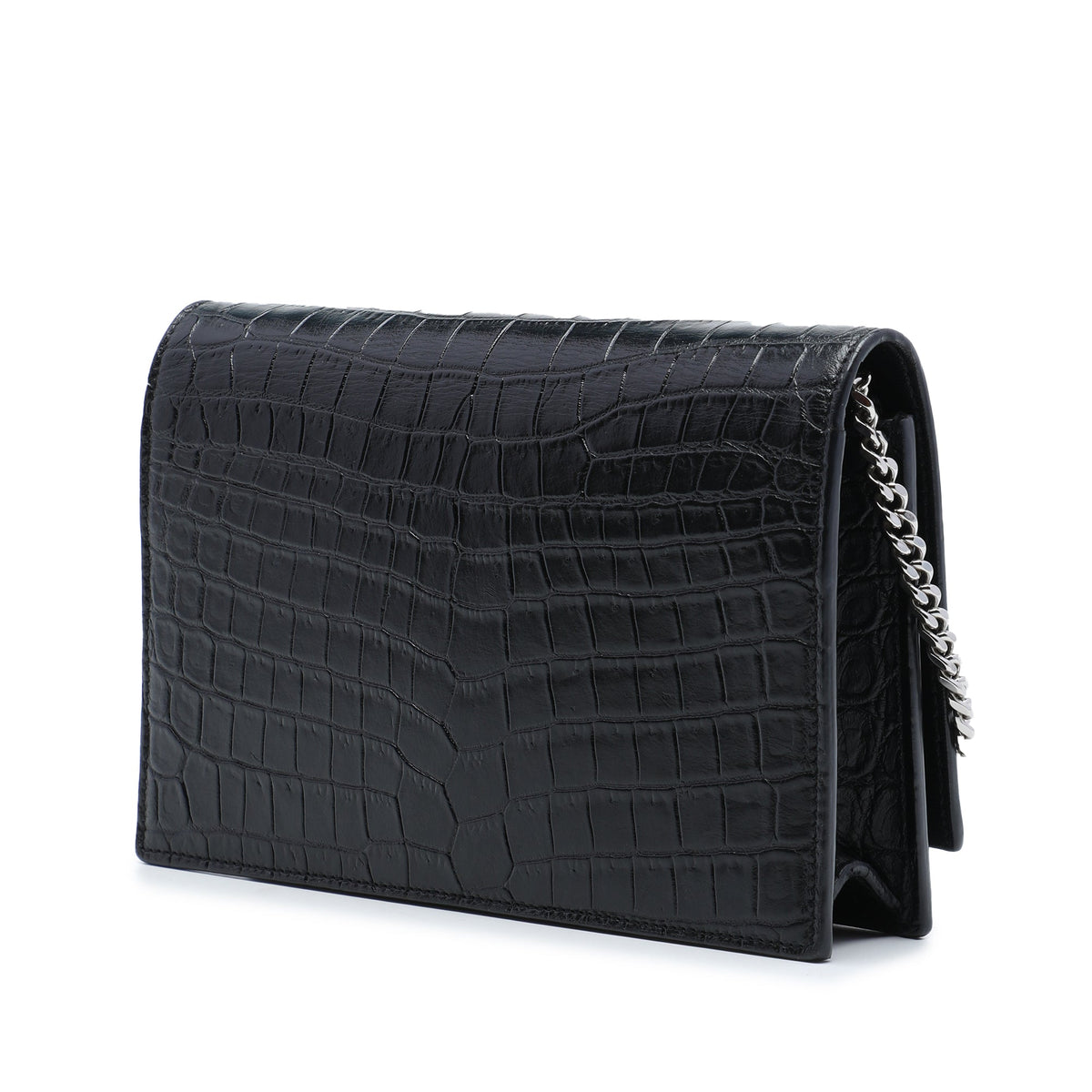Saint Laurent Croc Embossed Leather Monogram Kate Tassel Wallet on Chain