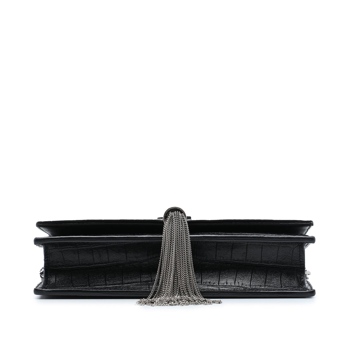 Saint Laurent Croc Embossed Leather Monogram Kate Tassel Wallet on Chain