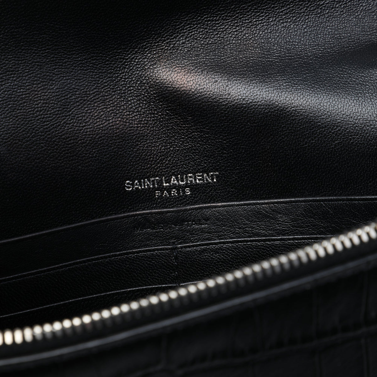 Saint Laurent Croc Embossed Leather Monogram Kate Tassel Wallet on Chain