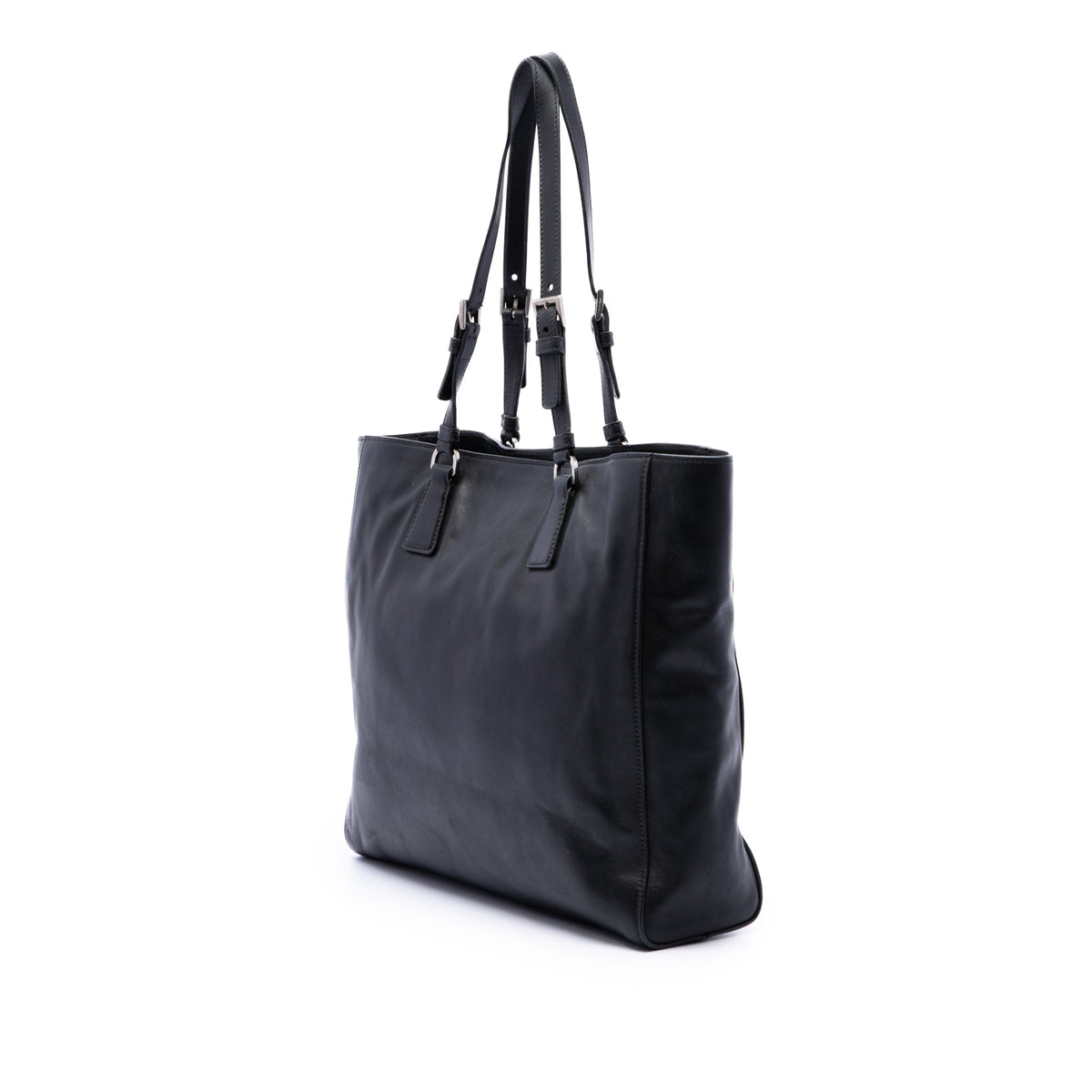 Prada Soft Calf Buckle Convertible Tote — Black