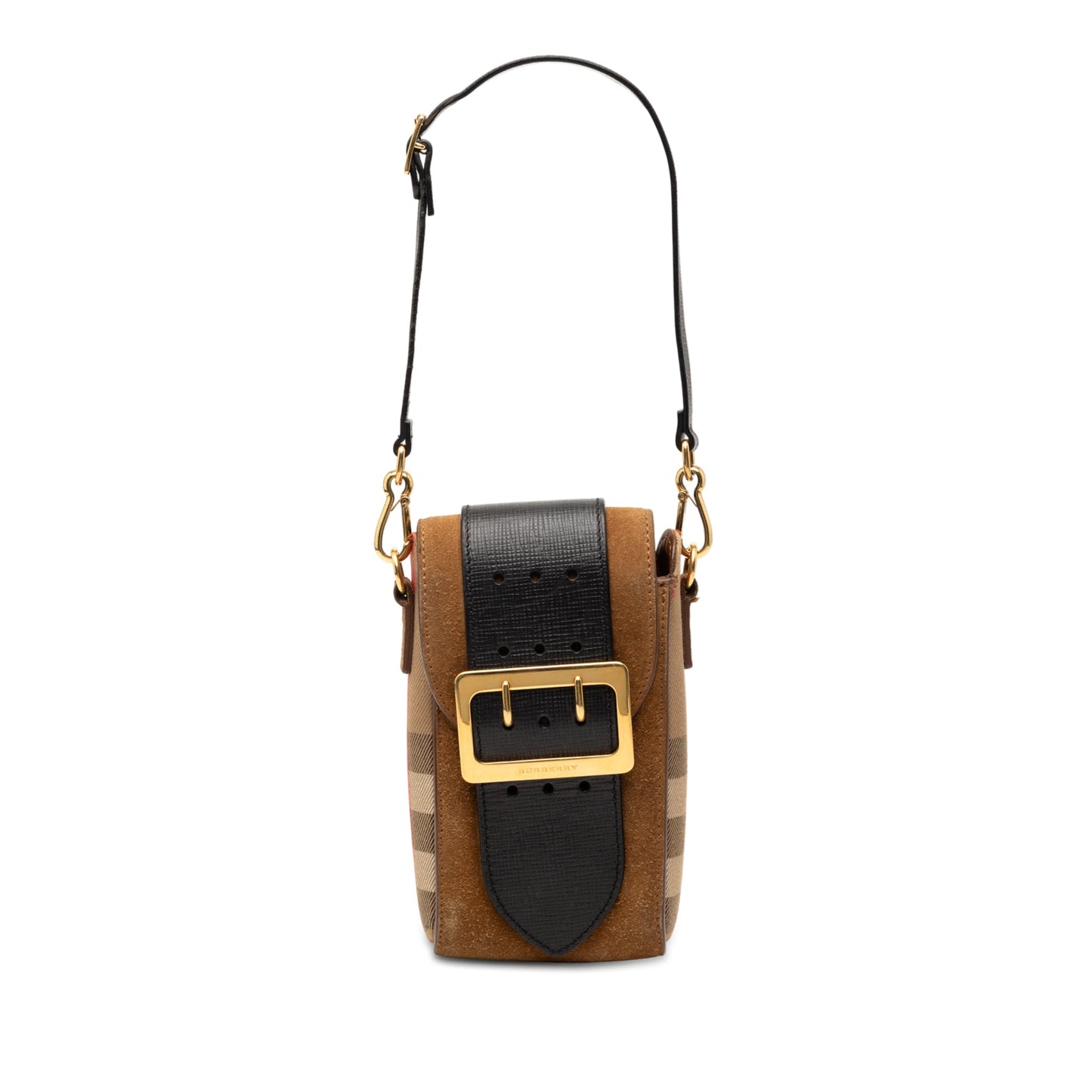 Burberry House Check Canvas and Suede Vertical Belt Buckle Handbag