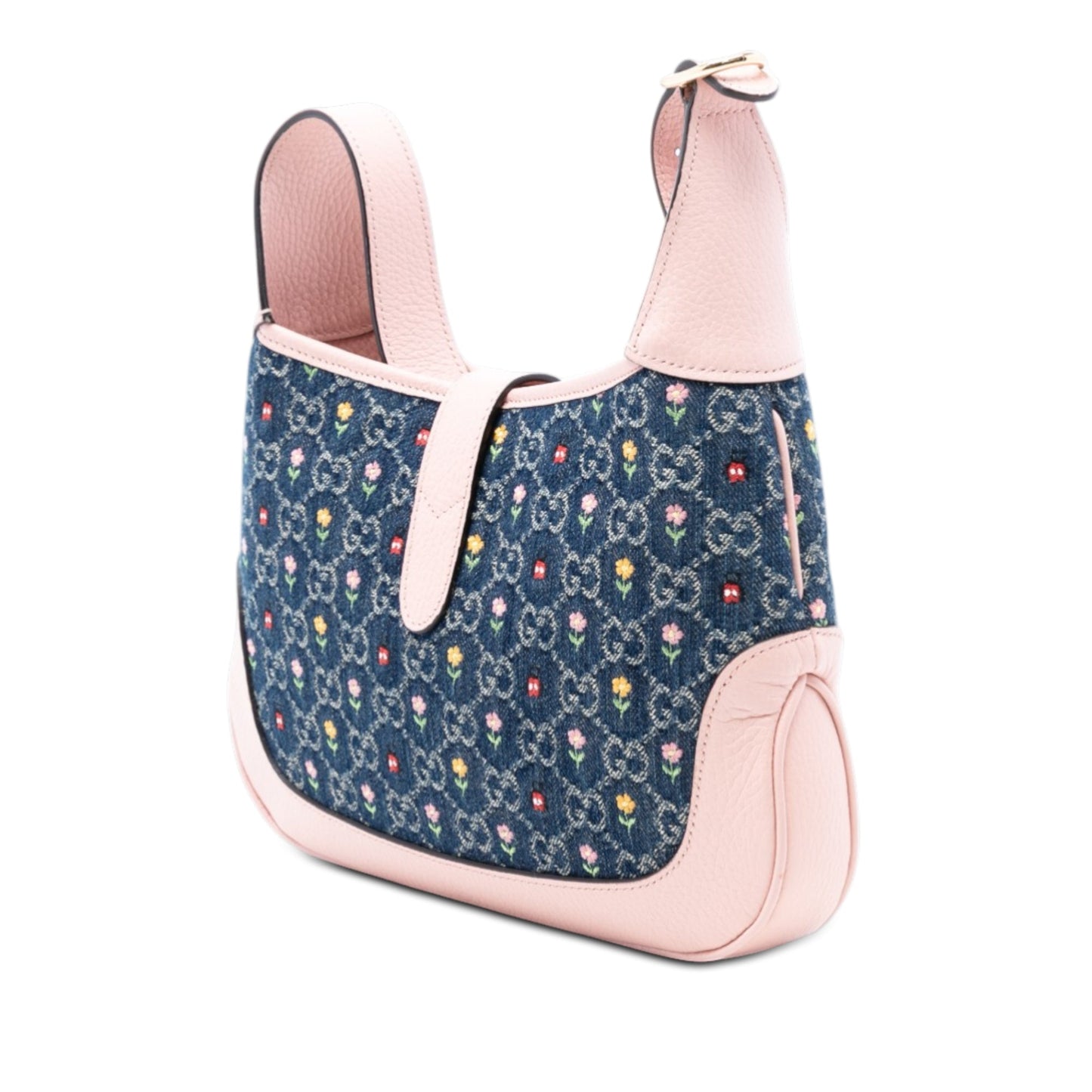 Limited Edition Small GG Denim Embroidered Floral Jackie 1961 Crossbody