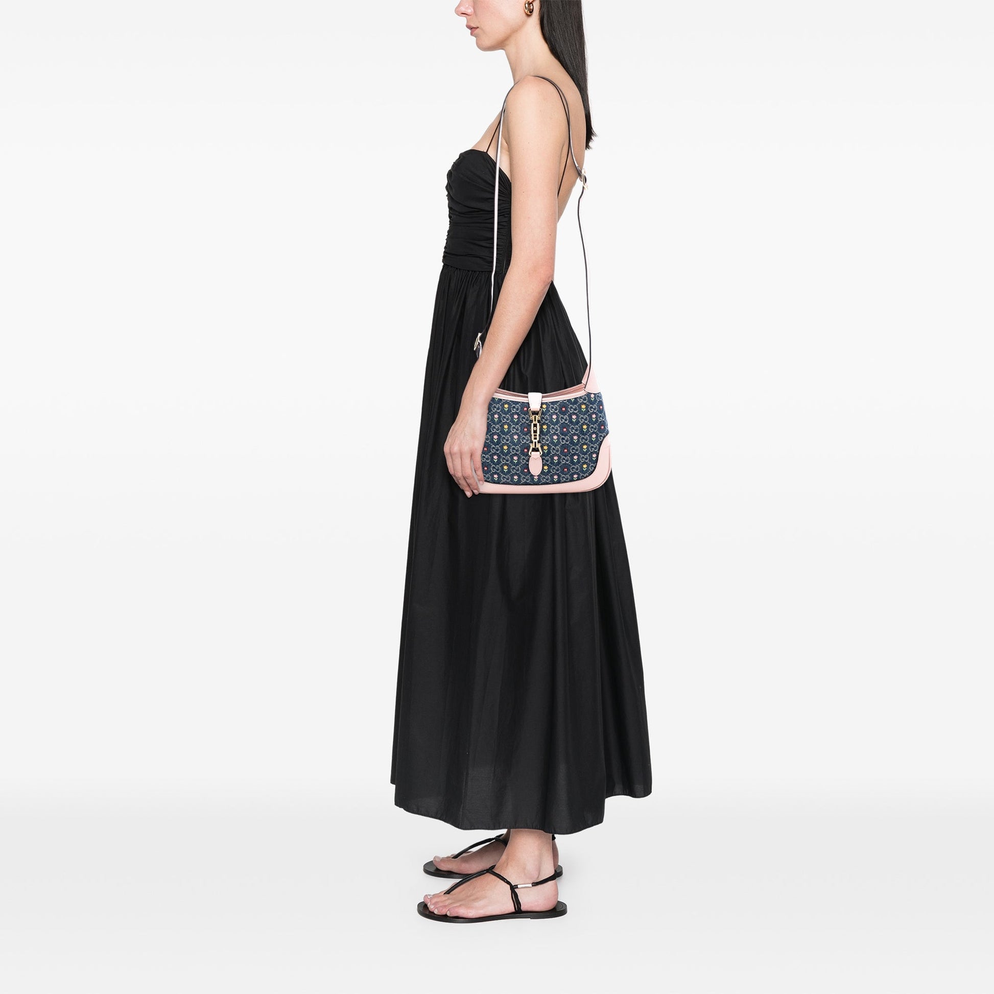 Limited Edition Small GG Denim Embroidered Floral Jackie 1961 Crossbody