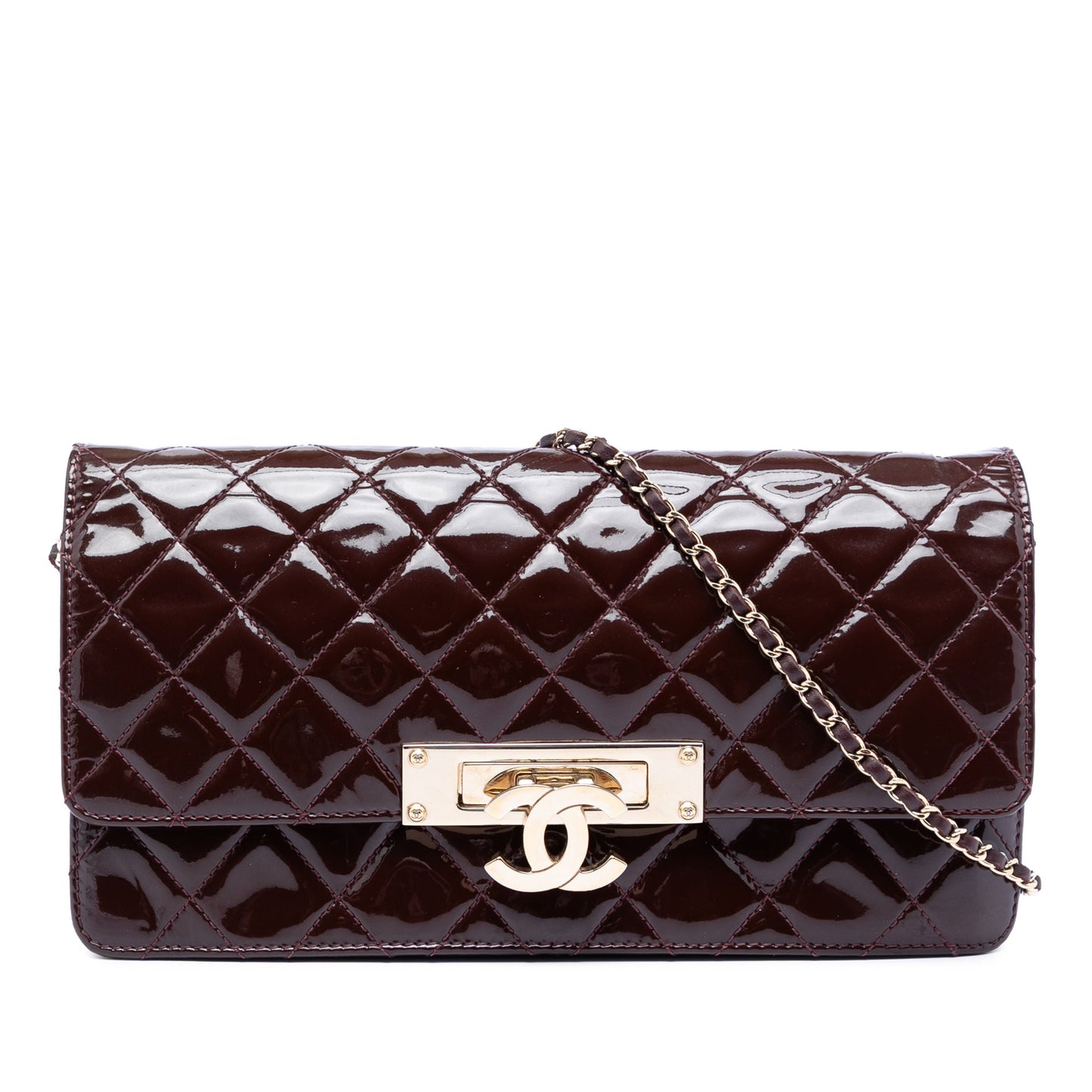 Quilted Patent Golden Class East West Wallet on Chain
