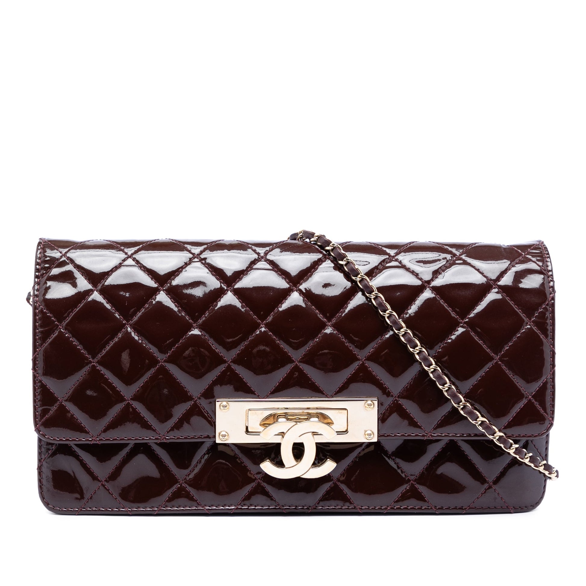Quilted Patent Golden Class East West Wallet on Chain