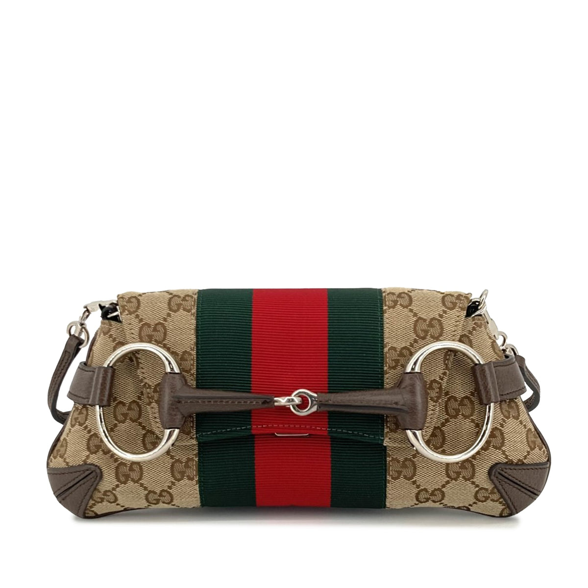 Gucci Small GG Canvas Horsebit Web Chain Satchel
