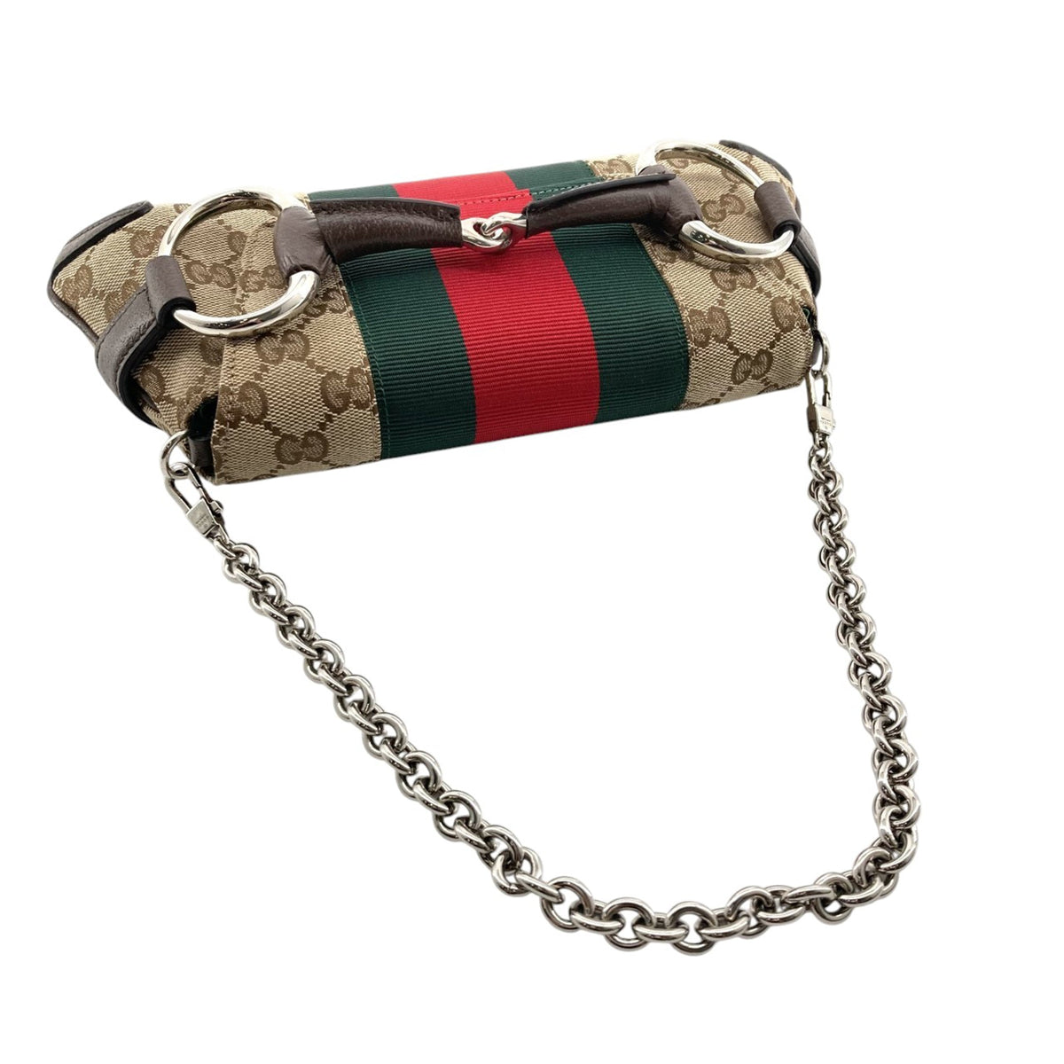 Gucci Small GG Canvas Horsebit Web Chain Satchel