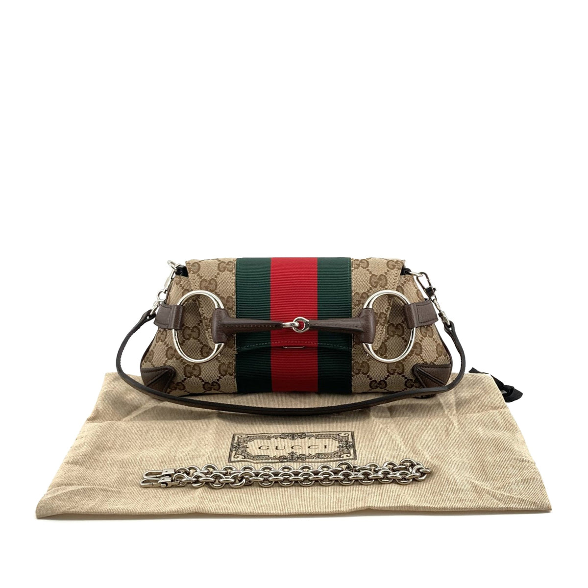 Gucci Small GG Canvas Horsebit Web Chain Satchel