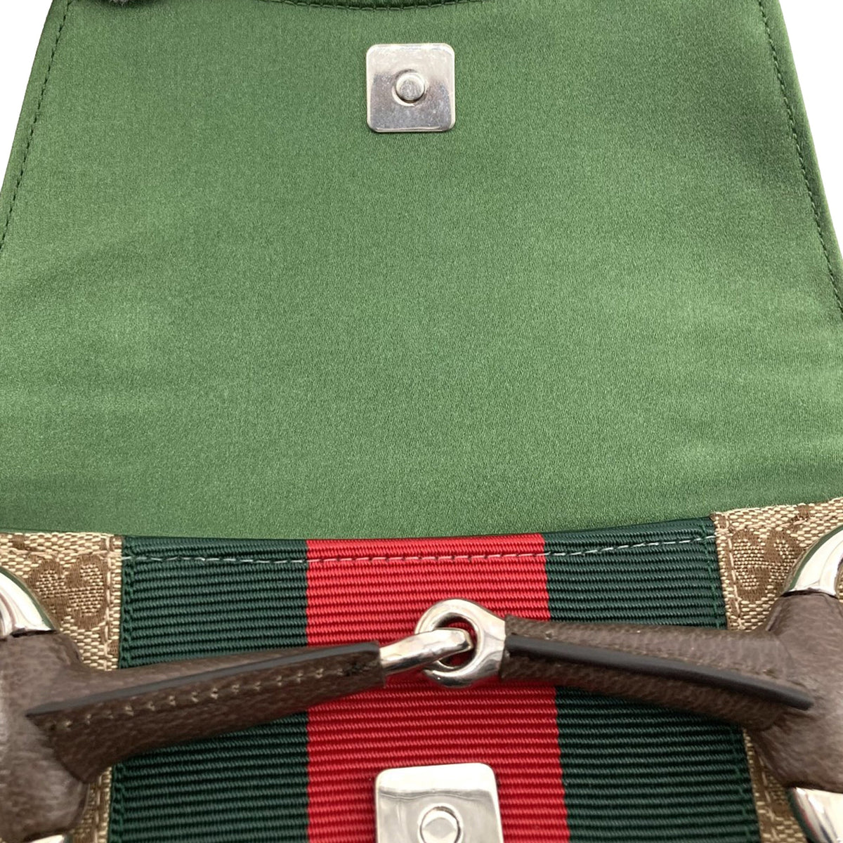 Gucci Small GG Canvas Horsebit Web Chain Satchel