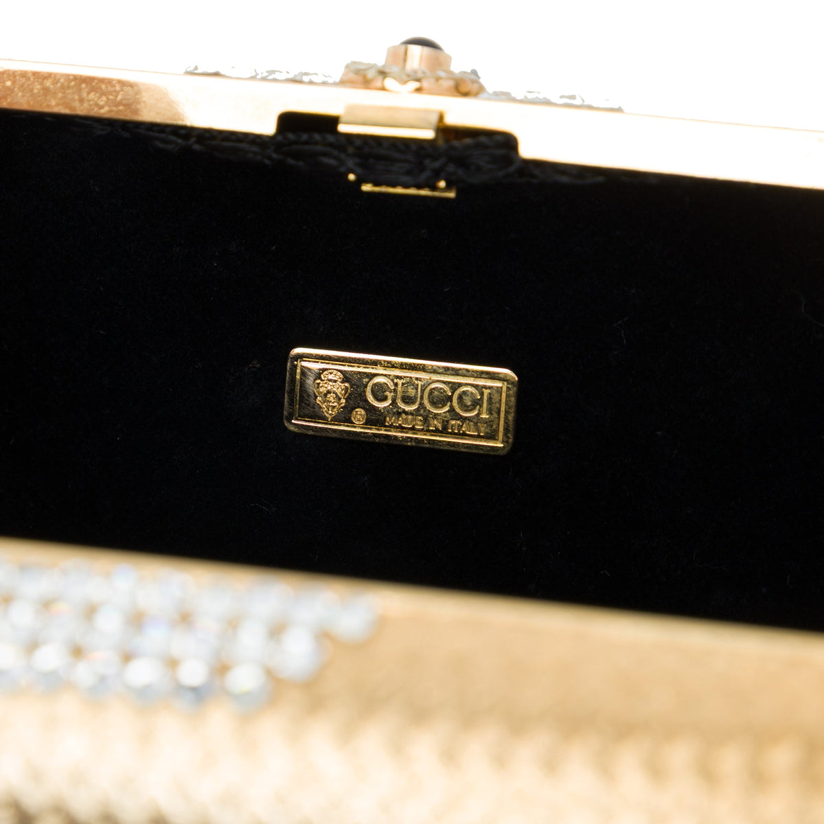 Gucci Brass Minaudiere Clutch on Chain — Gold