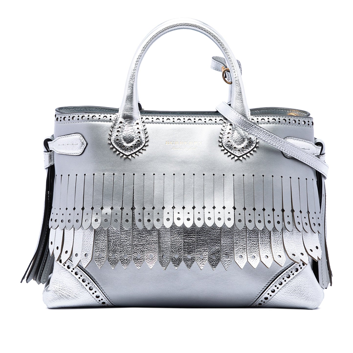 Burberry Medium Metallic Leather Brogue Banner Satchel