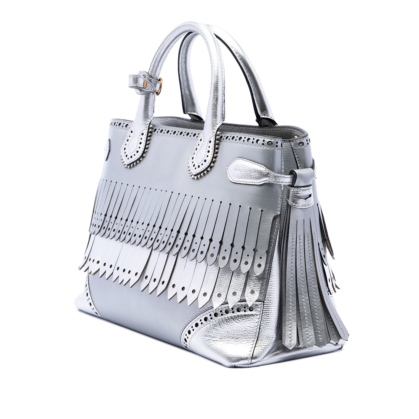 Burberry Medium Metallic Leather Brogue Banner Satchel