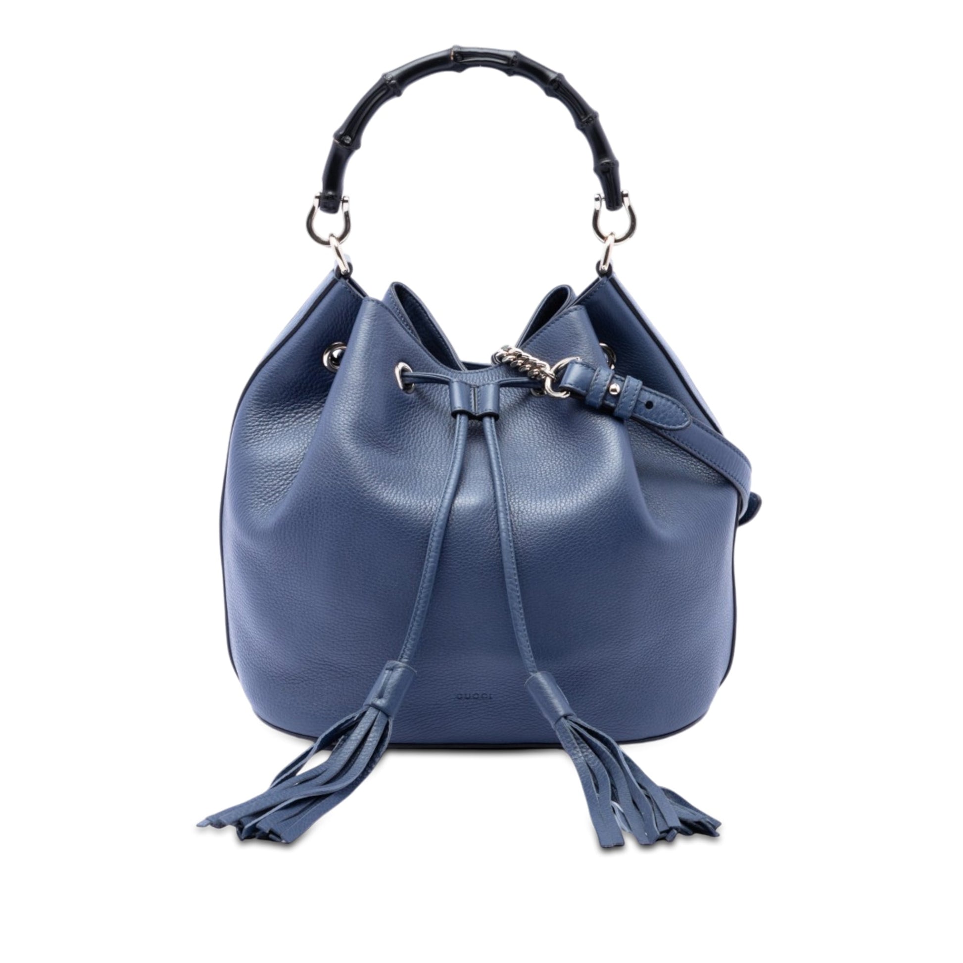Gucci Pebbled Calfskin Miss Bamboo Tassel Bucket Bag