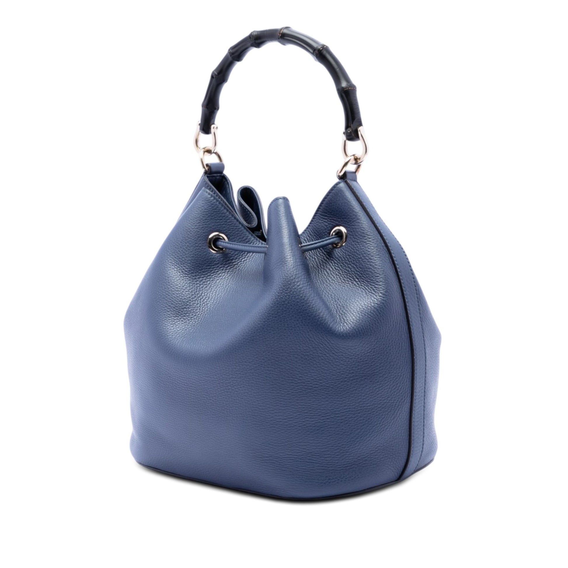 Gucci Pebbled Calfskin Miss Bamboo Tassel Bucket Bag