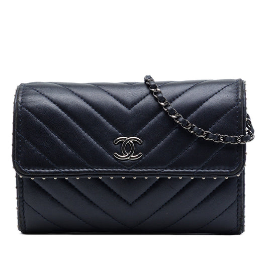 Chanel CC Chevron Lambskin Studded Wallet On Chain